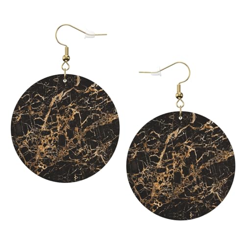Runde Ohrringe aus goldfarbenem Marmor-Leder, für den täglichen Gebrauch bei der Arbeit, Damenmode, Einheitsgröße, Kunstleder von WOPQS