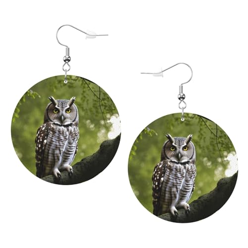 Runde Ohrringe mit Eulen-Ästen, Leder, für den täglichen Gebrauch bei der Arbeit, Damenmode, Einheitsgröße, Kunstleder von WOPQS
