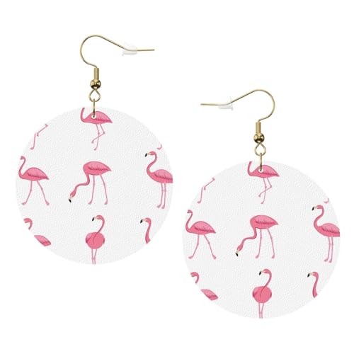 Runde Ohrringe mit Flamingos auf weißem Leder, für den täglichen Gebrauch bei der Arbeit, Damenmode, Einheitsgröße, Kunstleder von WOPQS