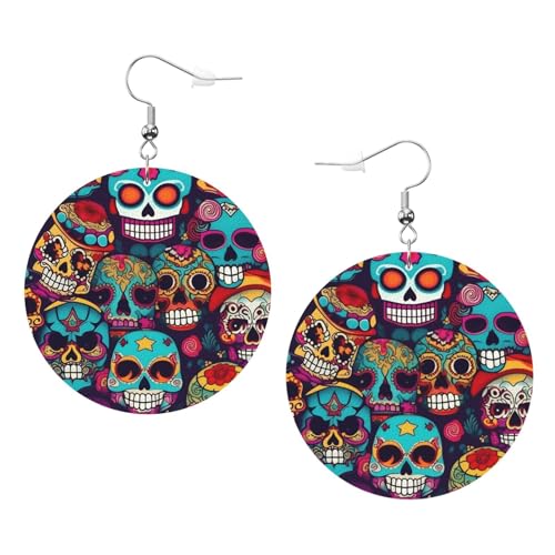 Runde Ohrringe mit Totenkopf-Motiv, Leder, für den täglichen Gebrauch, Arbeiten, Damenmode, Einheitsgröße, Kunstleder Runde Ohrringe mit Totenkopf-Motiv, Leder, für den täglichen Gebrauch, Arbeiten, Damenmode, Einheitsgröße, Kunstleder von WOPQS