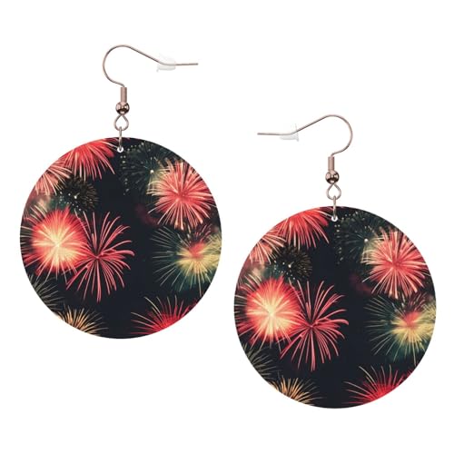 Schöne Feuerwerk-Leder-Ohrringe rund für den täglichen Gebrauch bei der Arbeit Damenmode, Einheitsgröße, Kunstleder von WOPQS