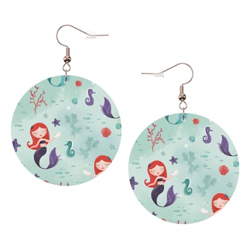 Schöne runde Meerjungfrau-Leder-Ohrringe für den täglichen Gebrauch bei der Arbeit, Einheitsgröße, Kunstleder von WOPQS