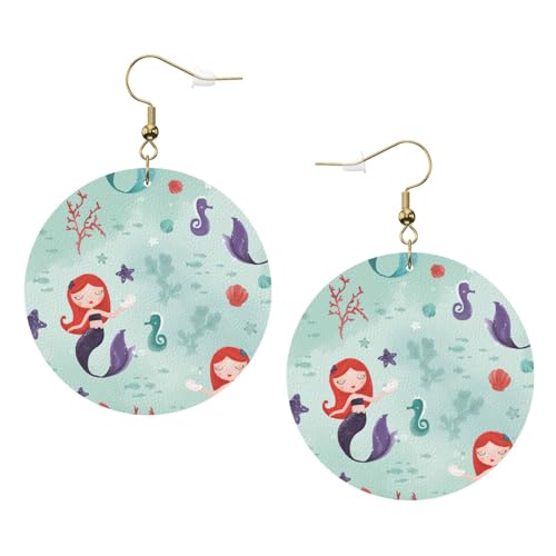 Schöne runde Meerjungfrau-Leder-Ohrringe für den täglichen Gebrauch bei der Arbeit, Einheitsgröße, Kunstleder von WOPQS