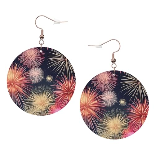 Schöne runde Ohrringe aus Feuerwerk-Leder, für den täglichen Gebrauch bei der Arbeit, Damenmode, Einheitsgröße, Kunstleder von WOPQS