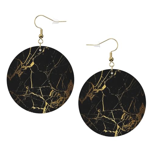 Stilvolle runde Ohrringe aus Leder mit goldfarbener Marmorierung, für den täglichen Gebrauch bei der Arbeit, Damenmode, Einheitsgröße, Kunstleder von WOPQS