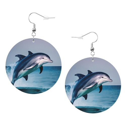 Süße Delfin-Leder-Ohrringe, rund, für den täglichen Gebrauch, Arbeiten, Damenmode, Einheitsgröße, Kunstleder Süße Delfin-Leder-Ohrringe, rund, für den täglichen Gebrauch, Arbeiten, Damenmode, Einheitsgröße, Kunstleder von WOPQS