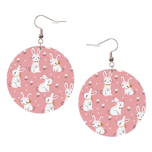 Süße weiße Kaninchen-Leder-Ohrringe, rund, für den täglichen Gebrauch, Arbeits-/Arbeits-/Damenmode, Einheitsgröße, Kunstleder von WOPQS