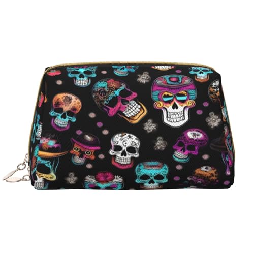 Sugar and Skulls-Stil Leder Handheld Reißverschluss Make-up Tasche Stifteetui Schreibwaren Box Lippenstift Pouch Kulturbeutel, weiß, Einheitsgröße von WOPQS