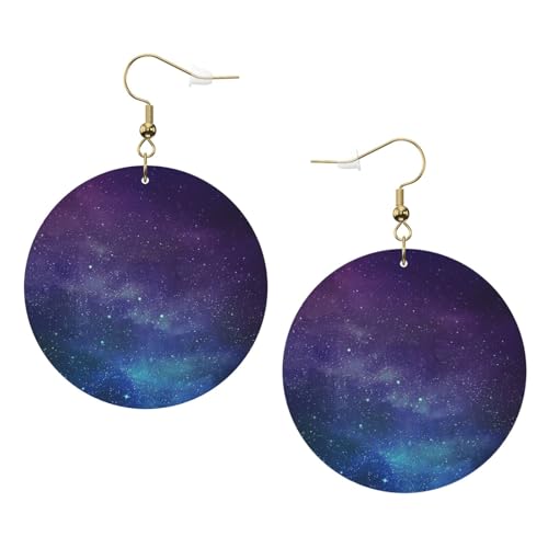 Universum mit Sternen und Galaxie Interstellar Leder Runde Ohrringe Tägliches Zubehör Arbeiten bei der Arbeit Damenmode, Einheitsgröße, Kunstleder von WOPQS