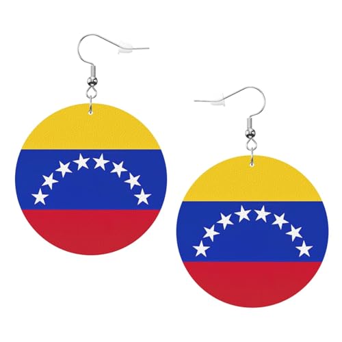 Venezuela-Flaggen-Ohrringe, Leder, rund, für den täglichen Gebrauch, Arbeiten, Damenmode, Einheitsgröße, Kunstleder Venezuela-Flaggen-Ohrringe, Leder, rund, für den täglichen Gebrauch, Arbeiten, Damenmode, Einheitsgröße, Kunstleder von WOPQS