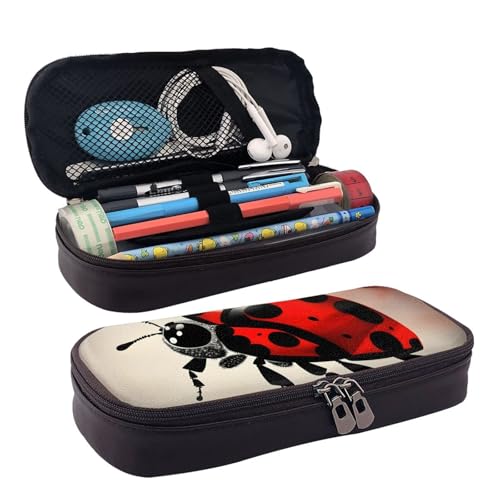 WOPQS Art Ladybug Tracks Leder-Federmäppchen, Stifteetui, Schreibwaren, College-Tasche, Organizer, Box von WOPQS