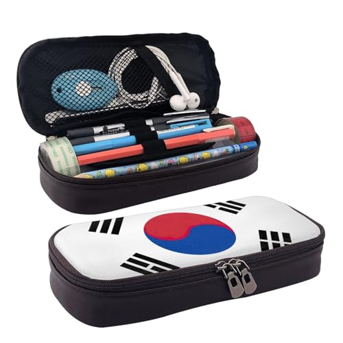 WOPQS Federmäppchen aus Leder, Motiv: Flagge der Republik Korea, Stifteetui, Schreibwaren, College-Tasche, Organizer WOPQS Federmäppchen aus Leder, Motiv: Flagge der Republik Korea, Stifteetui, Schreibwaren, College-Tasche, Organizer von WOPQS