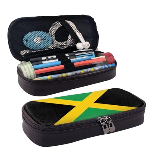 WOPQS Federmäppchen aus Leder, Motiv: Flagge von Jamaika, Stifteetui, Stifteetui, College-Tasche von WOPQS