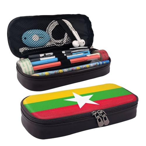 WOPQS Federmäppchen aus Leder, Motiv: Flagge von Myanmar, Stifteetui, Schreibwaren, College-Tasche, Organizer WOPQS Federmäppchen aus Leder, Motiv: Flagge von Myanmar, Stifteetui, Schreibwaren, College-Tasche, Organizer von WOPQS