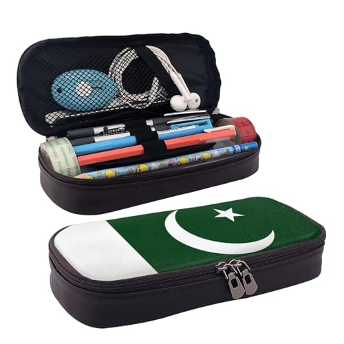 WOPQS Federmäppchen aus Leder, Motiv: Flagge von Pakistan, Stifteetui, Schreibwaren, College, Organizer von WOPQS