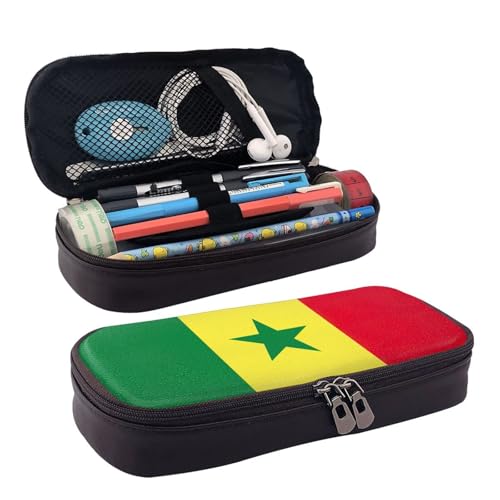 WOPQS Federmäppchen aus Leder, Motiv: Flagge von Senegal, Stifteetui, Schreibwaren, College, Organizer von WOPQS