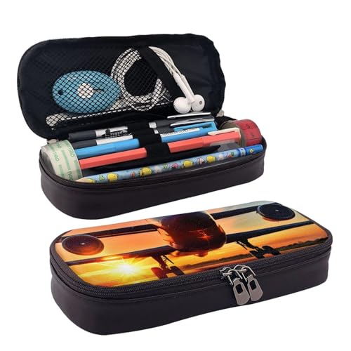 WOPQS Federmäppchen aus Leder, Motiv: Flugzeug, Sonnenuntergang, Himmel, Stifteetui, Schreibwaren, College-Tasche WOPQS Federmäppchen aus Leder, Motiv: Flugzeug, Sonnenuntergang, Himmel, Stifteetui, Schreibwaren, College-Tasche von WOPQS