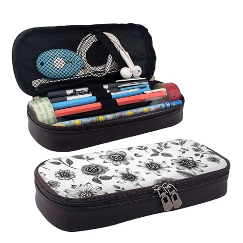 WOPQS Federmäppchen aus Leder, Motiv: Meeresblumen, Stifteetui, Schreibwaren, College-Tasche von WOPQS