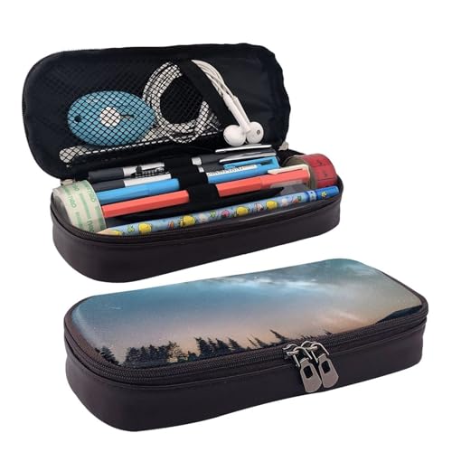WOPQS Federmäppchen aus Leder, Motiv: Nachthimmel und Bäume, Stifteetui, Schreibwaren, College-Tasche, Organizer WOPQS Federmäppchen aus Leder, Motiv: Nachthimmel und Bäume, Stifteetui, Schreibwaren, College-Tasche, Organizer von WOPQS