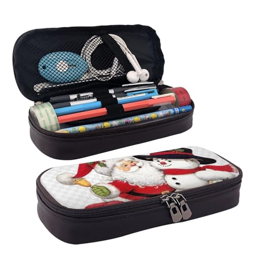 WOPQS Federmäppchen aus Leder, Motiv: Weihnachtsmann, Stifteetui, Schreibwaren, College-Tasche, Organizer WOPQS Federmäppchen aus Leder, Motiv: Weihnachtsmann, Stifteetui, Schreibwaren, College-Tasche, Organizer von WOPQS