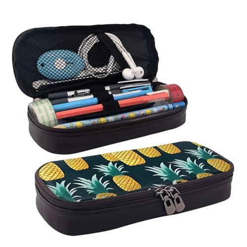 WOPQS Federmäppchen aus Leder mit Ananas-Motiv, Stifteetui, Schreibwaren, College-Tasche, Organizer von WOPQS