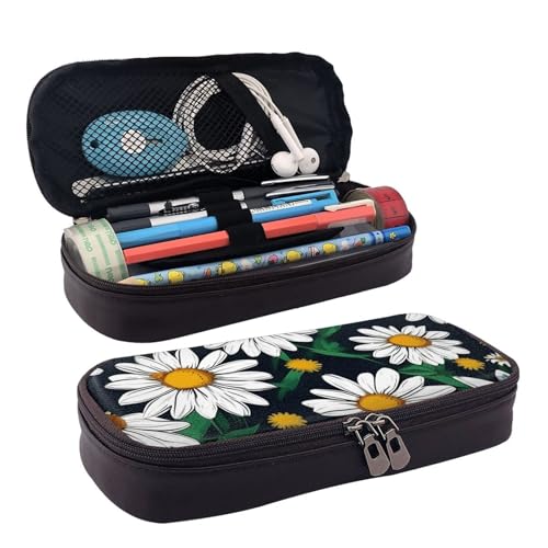 WOPQS Federmäppchen aus Leder mit Blumenmuster und Gänseblümchen, Stifteetui, Schreibwaren, College-Tasche, Organizer WOPQS Federmäppchen aus Leder mit Blumenmuster und Gänseblümchen, Stifteetui, Schreibwaren, College-Tasche, Organizer von WOPQS
