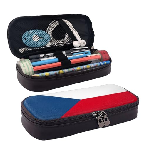 WOPQS Federmäppchen aus Leder mit Flagge der Tschechischen Republik von WOPQS