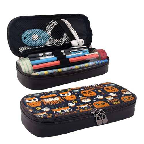 WOPQS Federmäppchen aus Leder mit Halloween-Eule, Geist, Kürbis, Stifteetui, Schreibwaren, College-Tasche, Organizer WOPQS Federmäppchen aus Leder mit Halloween-Eule, Geist, Kürbis, Stifteetui, Schreibwaren, College-Tasche, Organizer von WOPQS