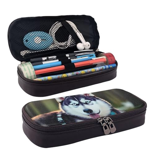 WOPQS Federmäppchen aus Leder mit Husky-Motiv von WOPQS