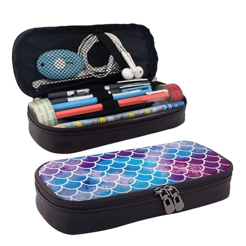 WOPQS Federmäppchen aus Leder mit Meerjungfrauen-Motiv und Fischschuppen von WOPQS