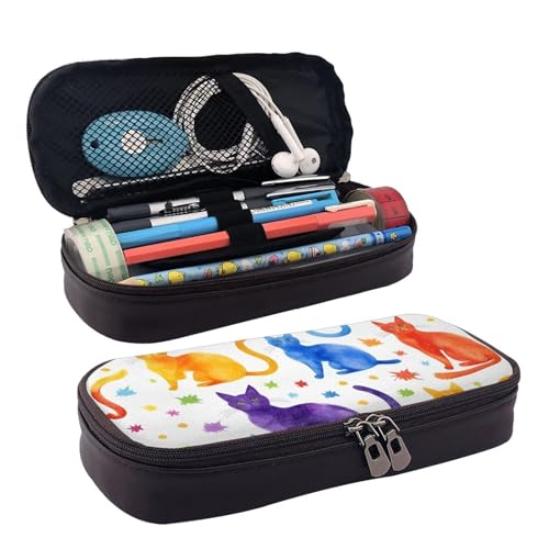 WOPQS Federmäppchen aus Leder mit Schmetterling und Katze, Stifteetui, Schreibwaren, College-Tasche, Organizer von WOPQS