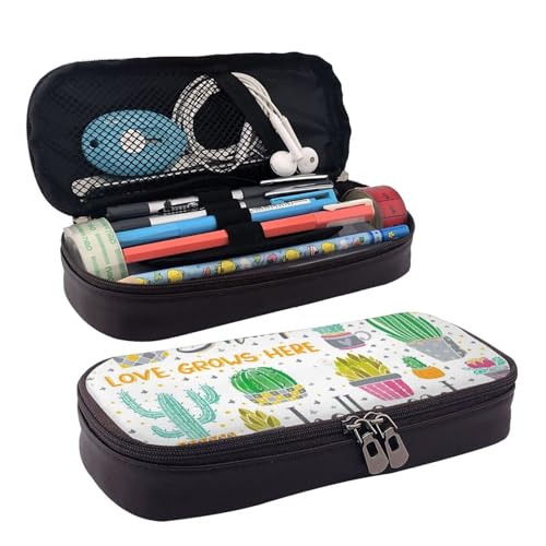 WOPQS Federmäppchen aus Leder mit Sukkulentenkaktus-Motiv, Stifteetui, Schreibwaren, College-Tasche, Organizer von WOPQS