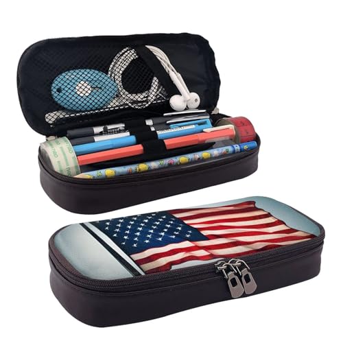 WOPQS Federmäppchen aus Leder mit amerikanischer Flagge, Stifteetui, Schreibwaren, College-Beutel, Organizer WOPQS Federmäppchen aus Leder mit amerikanischer Flagge, Stifteetui, Schreibwaren, College-Beutel, Organizer von WOPQS