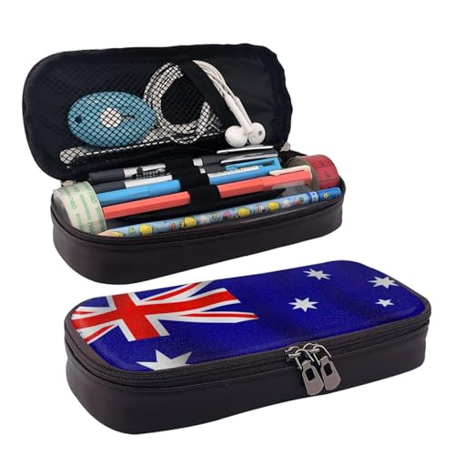 WOPQS Federmäppchen aus Leder mit australischer Flagge, Stifteetui, Schreibwaren, College-Tasche, Organizer WOPQS Federmäppchen aus Leder mit australischer Flagge, Stifteetui, Schreibwaren, College-Tasche, Organizer von WOPQS