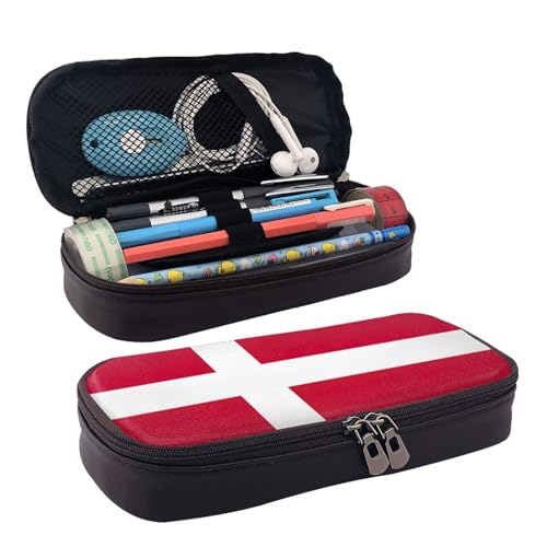WOPQS Federmäppchen aus Leder mit dänischer Flagge, Stifteetui, Schreibwaren, College-Tasche, Organizer WOPQS Federmäppchen aus Leder mit dänischer Flagge, Stifteetui, Schreibwaren, College-Tasche, Organizer von WOPQS