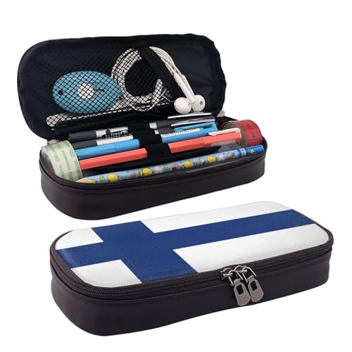 WOPQS Federmäppchen aus Leder mit finnischer Flagge, Stifteetui, Schreibwaren, College-Tasche, Organizer WOPQS Federmäppchen aus Leder mit finnischer Flagge, Stifteetui, Schreibwaren, College-Tasche, Organizer von WOPQS