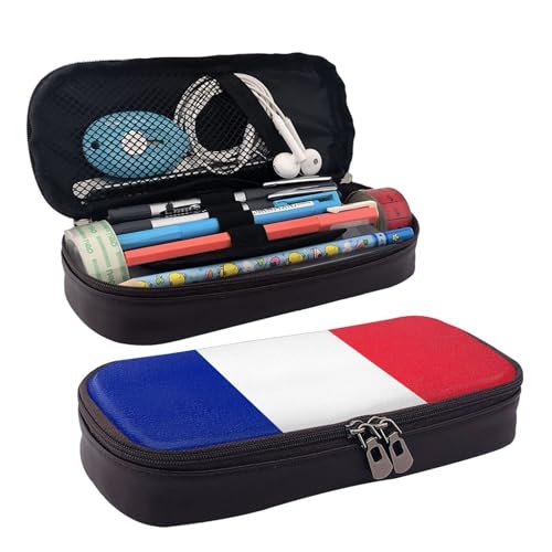 WOPQS Federmäppchen aus Leder mit französischer Flagge, Stifteetui, Schreibwaren, College-Tasche, Organizer WOPQS Federmäppchen aus Leder mit französischer Flagge, Stifteetui, Schreibwaren, College-Tasche, Organizer von WOPQS