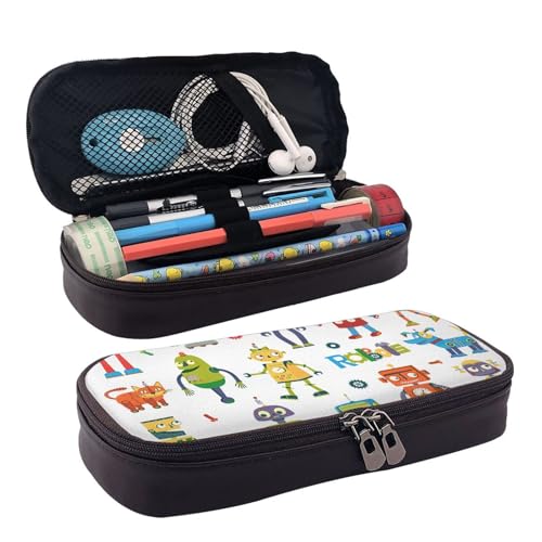 WOPQS Federmäppchen aus Leder mit niedlichem Cartoon-Roboter, Stifteetui, Schreibwaren, College-Tasche, Organizer WOPQS Federmäppchen aus Leder mit niedlichem Cartoon-Roboter, Stifteetui, Schreibwaren, College-Tasche, Organizer von WOPQS