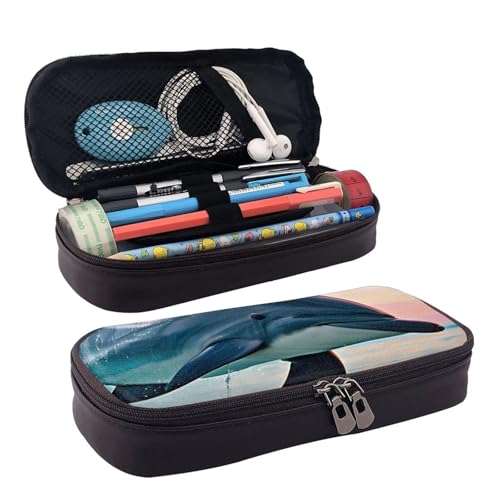WOPQS Federmäppchen aus Leder mit niedlichem Delfin-Design, federnd, für Schreibwaren, College-Tasche, Organizer WOPQS Federmäppchen aus Leder mit niedlichem Delfin-Design, federnd, für Schreibwaren, College-Tasche, Organizer von WOPQS