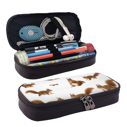 WOPQS Federmäppchen aus Leder mit niedlichem Eichhörnchen-Motiv, Stifteetui, Schreibwaren, College-Tasche, Organizer WOPQS Federmäppchen aus Leder mit niedlichem Eichhörnchen-Motiv, Stifteetui, Schreibwaren, College-Tasche, Organizer von WOPQS