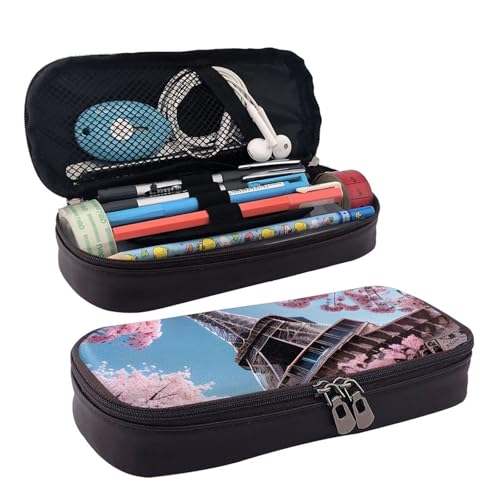 WOPQS Federmäppchen für Ölgemälde, Motiv: Paris Eiffelturm, Leder, Stifteetui, Schreibwaren, College, Organizer, Box von WOPQS