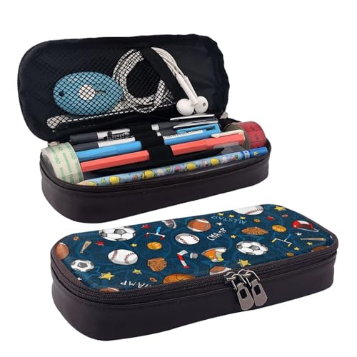 WOPQS Federmäppchen für Sport/Baseballspiel, Leder, Stifteetui, Schreibwaren, College-Tasche, Organizer von WOPQS