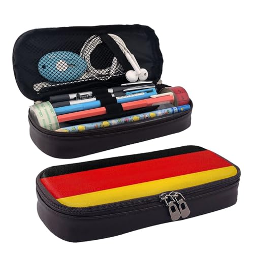 WOPQS Federmäppchen mit Deutschland-Flagge, Leder, Stifteetui, Schreibwaren, College-Tasche, Organizer von WOPQS