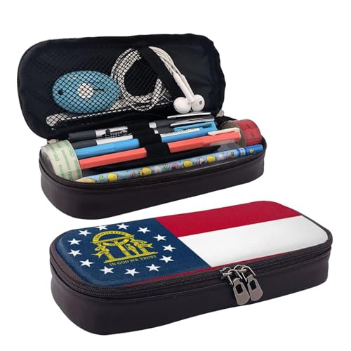 WOPQS Federmäppchen mit Georgia-Flagge, Leder, Stifteetui, Schreibwaren, College-Beutel, Organizer WOPQS Federmäppchen mit Georgia-Flagge, Leder, Stifteetui, Schreibwaren, College-Beutel, Organizer von WOPQS