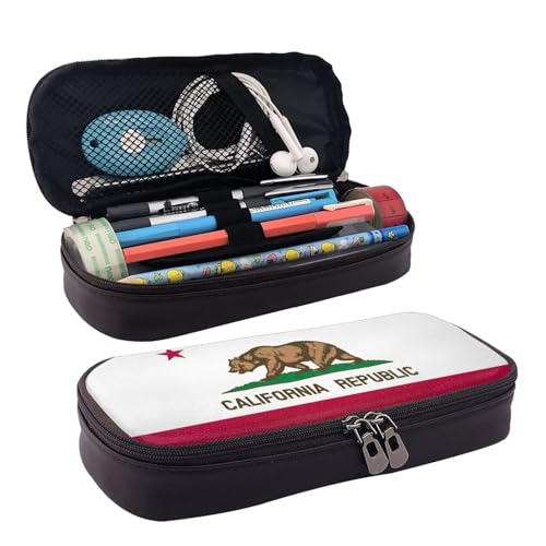 WOPQS Federmäppchen mit Kalifornien-Flagge, Leder, Stifteetui, Schreibwaren, College-Beutel, Organizer WOPQS Federmäppchen mit Kalifornien-Flagge, Leder, Stifteetui, Schreibwaren, College-Beutel, Organizer von WOPQS