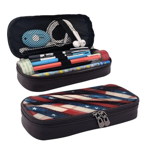 WOPQS Federmäppchen mit amerikanischer Flagge, Patchwork, Leder, Stifteetui, Schreibwaren, College, Organizer, Box WOPQS Federmäppchen mit amerikanischer Flagge, Patchwork, Leder, Stifteetui, Schreibwaren, College, Organizer, Box von WOPQS