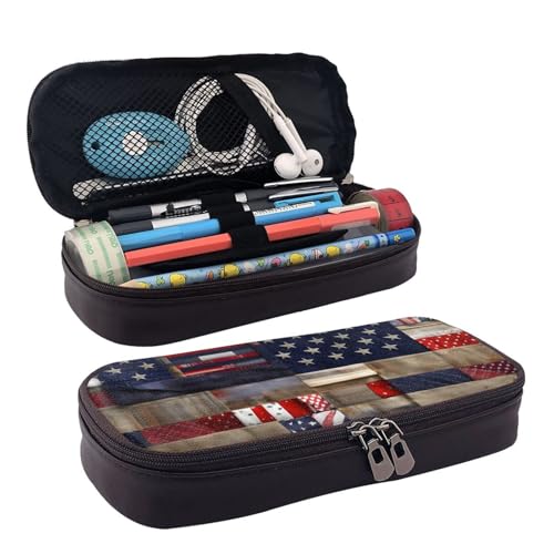 WOPQS Federmäppchen mit amerikanischer Flagge, Patchwork, Leder, Stifteetui, Schreibwaren, College, Organizer, Box WOPQS Federmäppchen mit amerikanischer Flagge, Patchwork, Leder, Stifteetui, Schreibwaren, College, Organizer, Box von WOPQS
