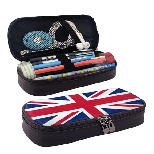 WOPQS Federmäppchen mit britischer Flagge, Leder, Stifteetui, Schreibwaren, College-Tasche, Organizer WOPQS Federmäppchen mit britischer Flagge, Leder, Stifteetui, Schreibwaren, College-Tasche, Organizer von WOPQS
