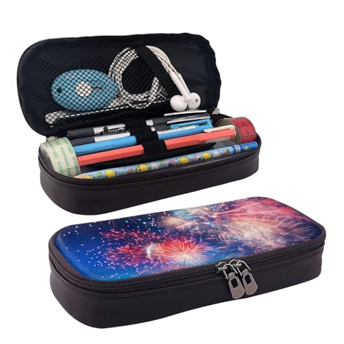 WOPQS Feuerwerk-Leder-Federmäppchen, Stifteetui, Schreibwaren, College-Tasche, Organizer von WOPQS
