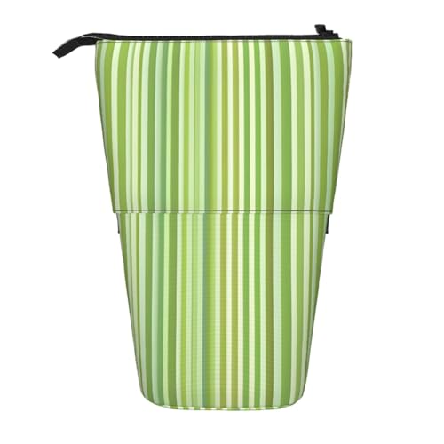 WOPQS Klassisch grün gestreiftes vertikales einziehbares Federmäppchen College-Tasche Schreibwaren multifunktionale Aufbewahrungstasche von WOPQS